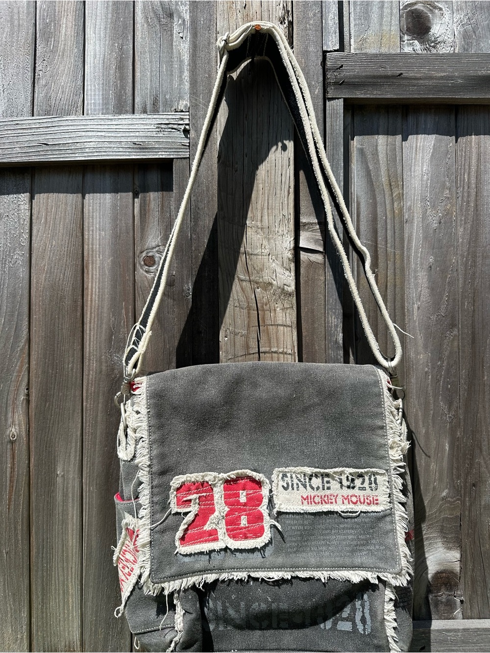 Disney Gray Canvas Messenger Bag with Red '28' Patch